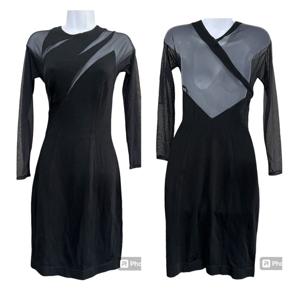 Vtg J Harris Bodycon Dress‎ XS Black Sheer Mesh Back Cutouts Y2K Whimsigoth HOCO